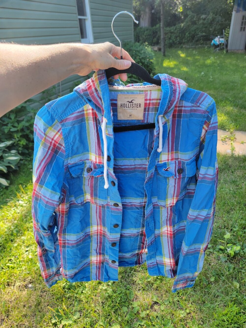 Hollister | Unisex Blue Plaid Hooded y2k Jacket Shirt